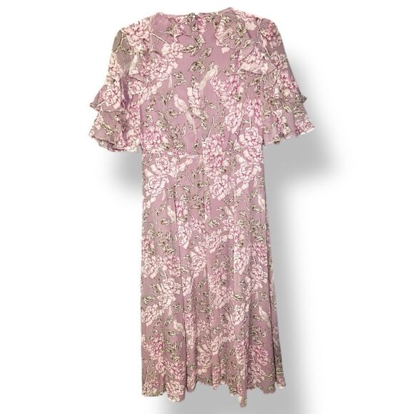 GAL MEETS GLAM Shelby Tie Neck Floral Midi Maxi Dress Ruffled Pink 6 Petite - Picture 5 of 8